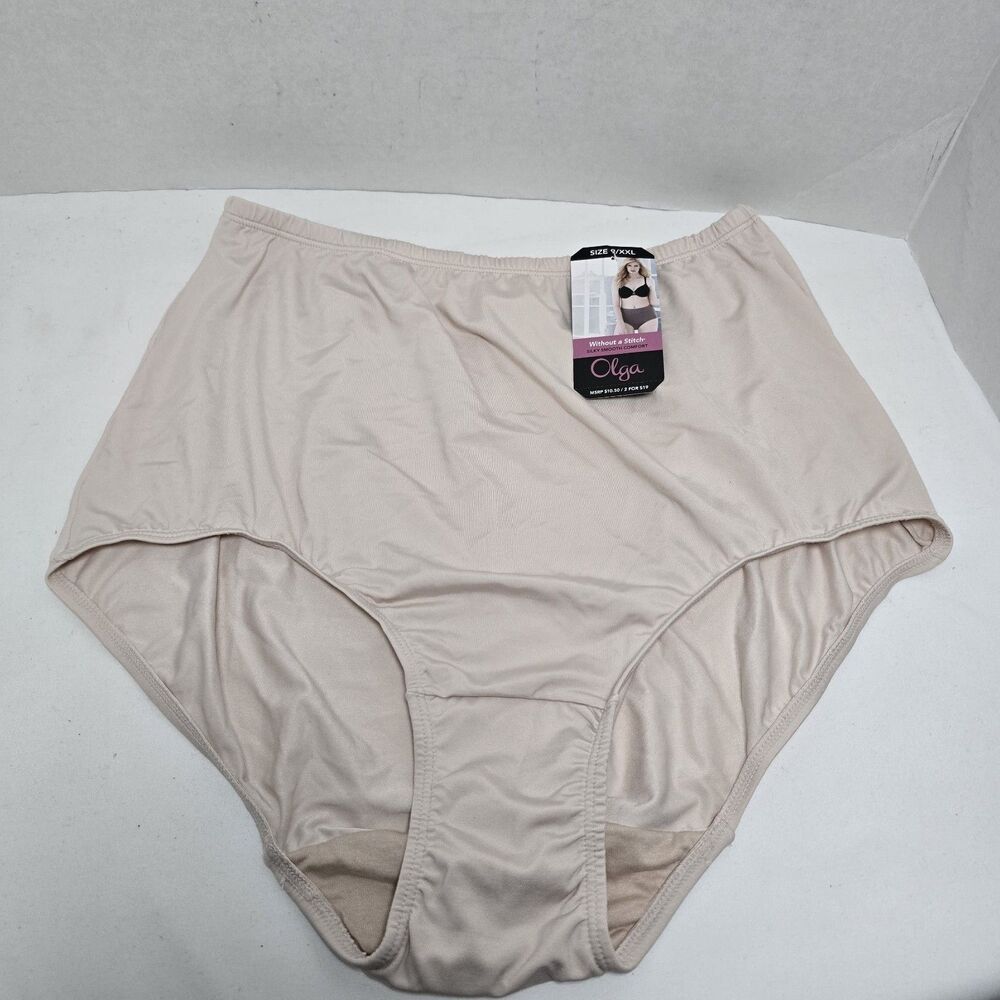 Single Olga 9/XXL Beige Without A Stitch Silky Full Brief Panties GS0732X NEW